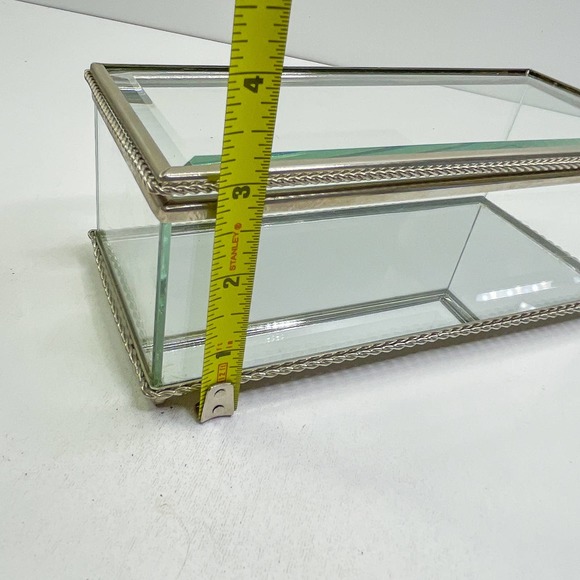 Trinket Jewelry Box Glass Silver Edge Mirror Bottom - Picture 7 of 9